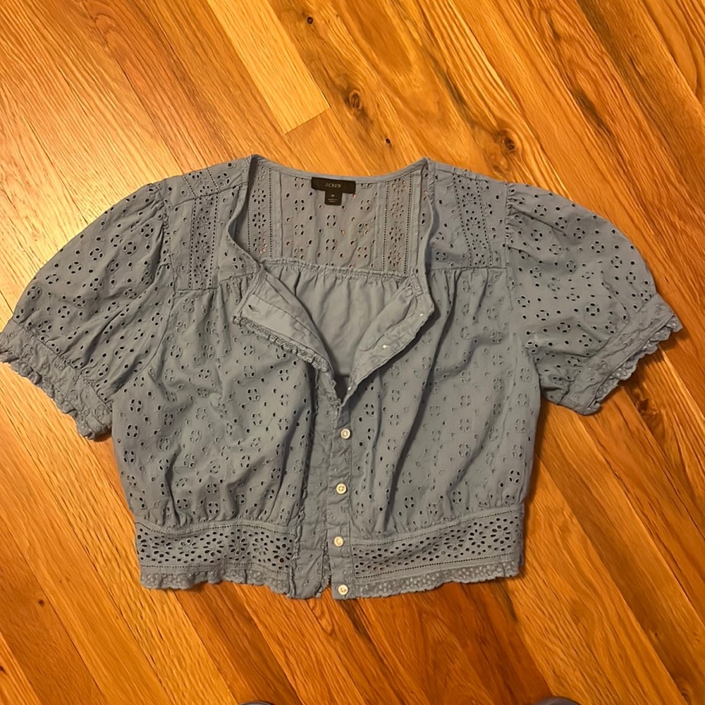 J Crew Blue Short Sleeve Button up